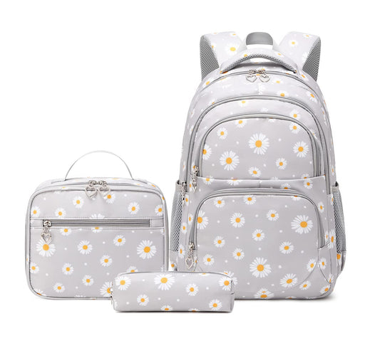 Daisy Print Backpack, Lunch Box, and Pencil Bag