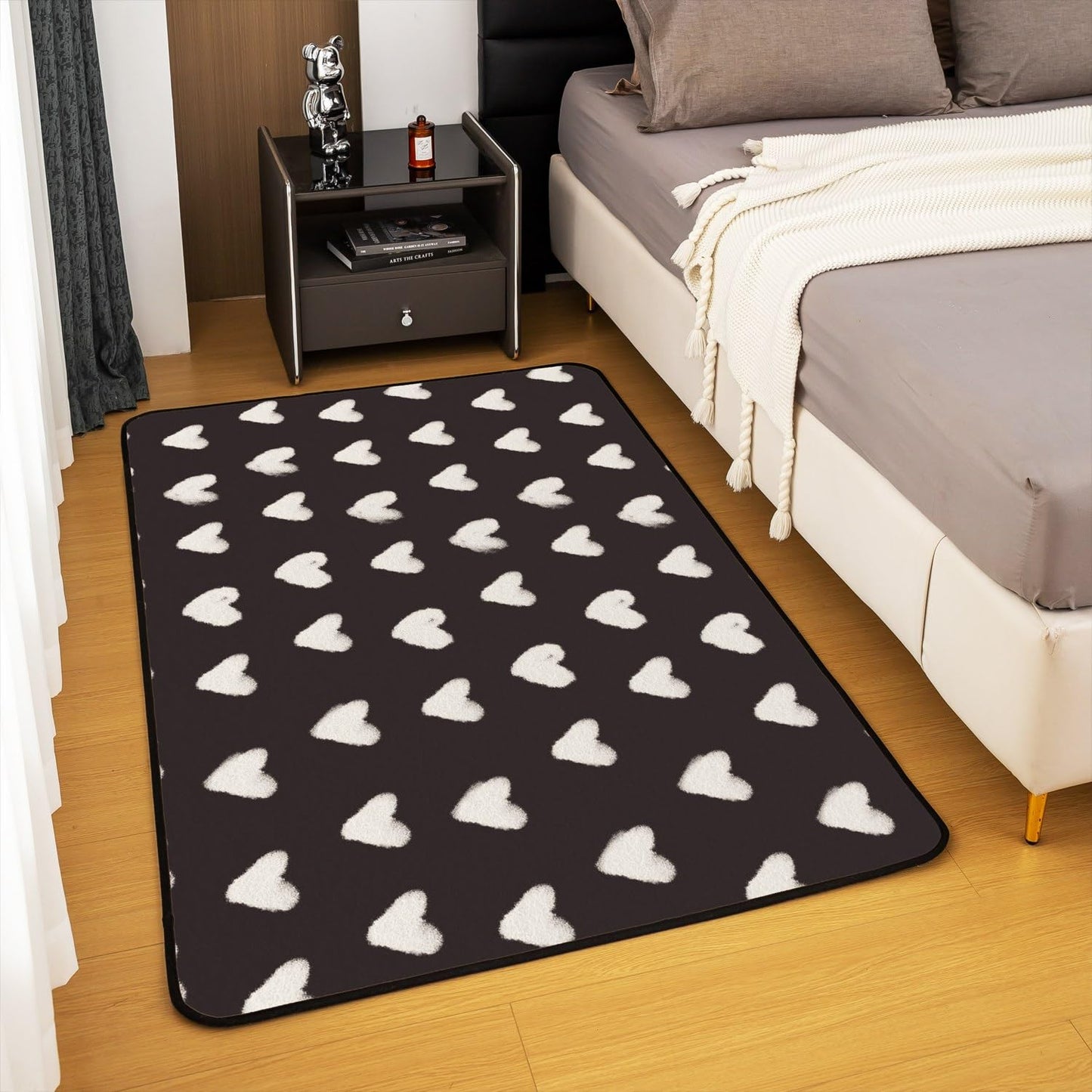 Black + White Heart Area Rug