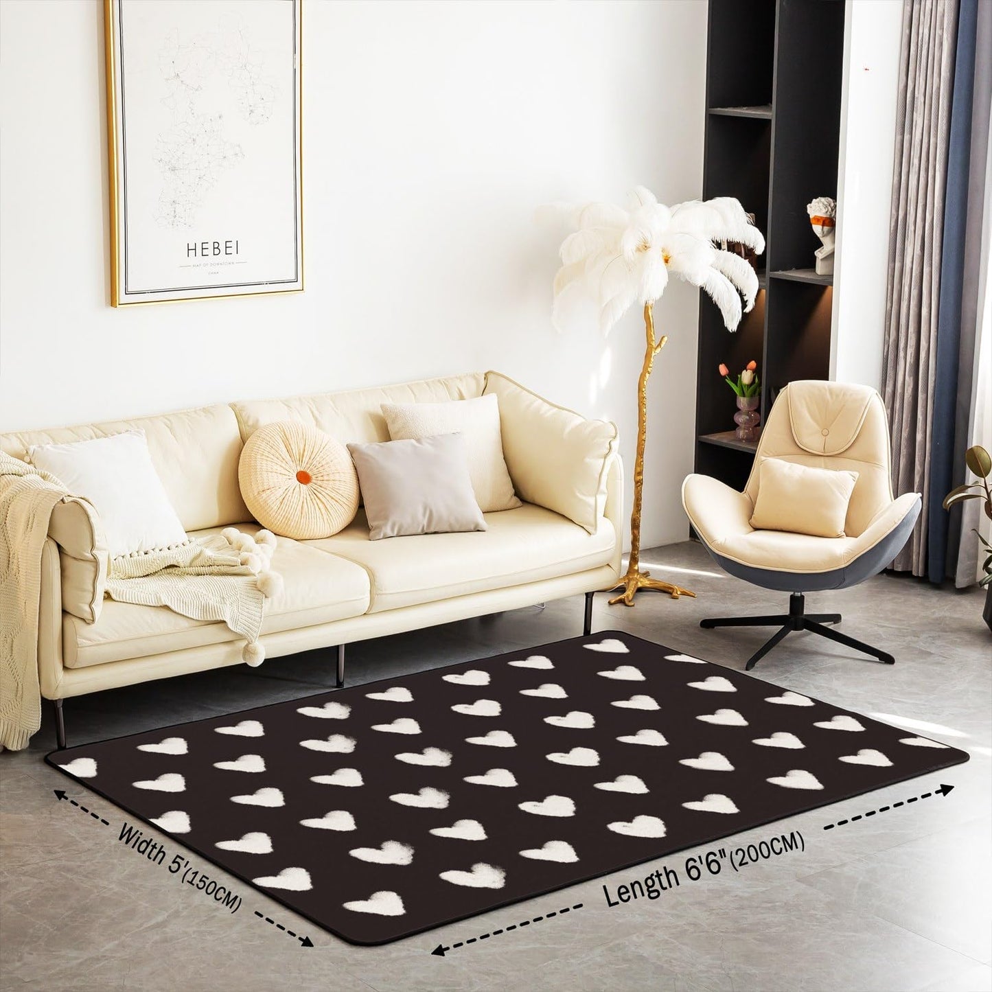 Black + White Heart Area Rug