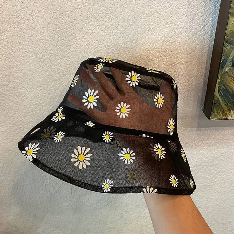 Daisies Embroidered Bucket Hat