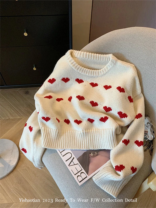 Heart Print Knitted Sweater