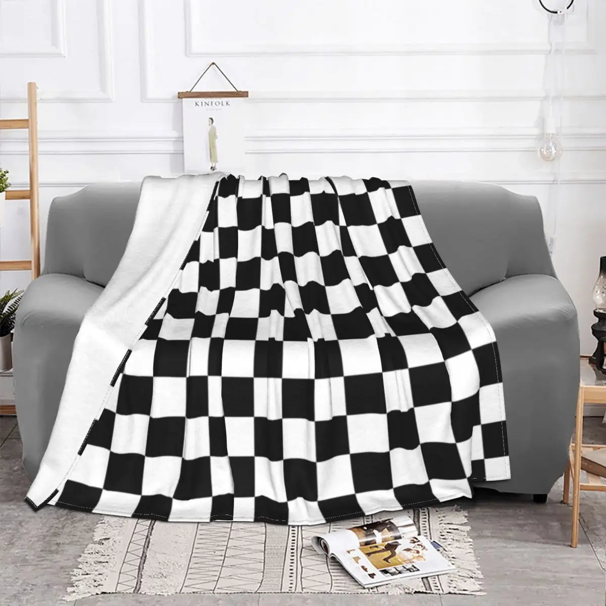 Black and White Checkered Throw Blanket